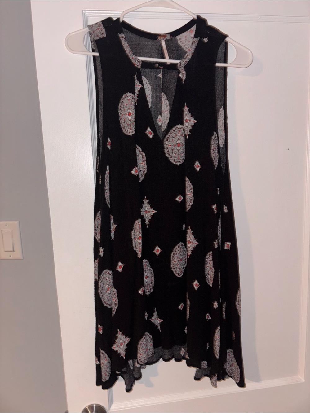 Free People Black Paisley Mini Dress with White and Red Accents